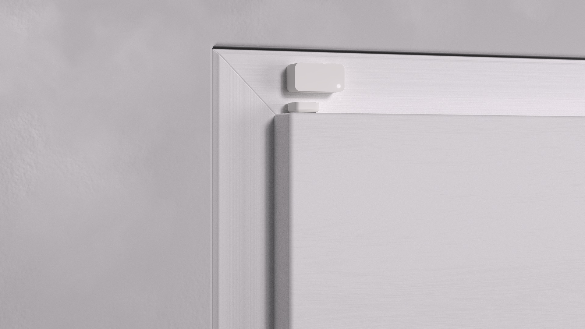 Door Sensor Mounting Example A2.2: If the door and the frame are not at the same level, the Door Sensor can be applied on the door and the Magnet on the edge of the door (for example at the top of the door)